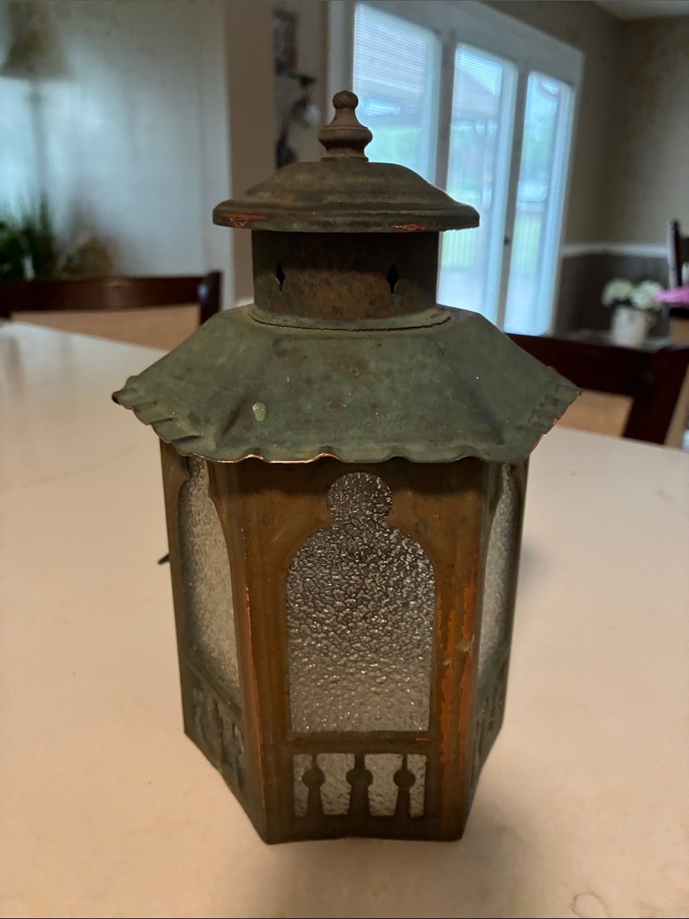 Antique Hexagon Aged Copper Moroccan “US wired” Lantern